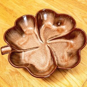 VTG Frankoma Plainsman Brown Satin Four Leaf Clover Ceramic Candy Dish